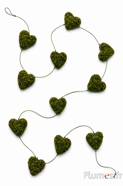 Ghirlanda di cuori in muschio - lungh. 120 cm - verde muschio